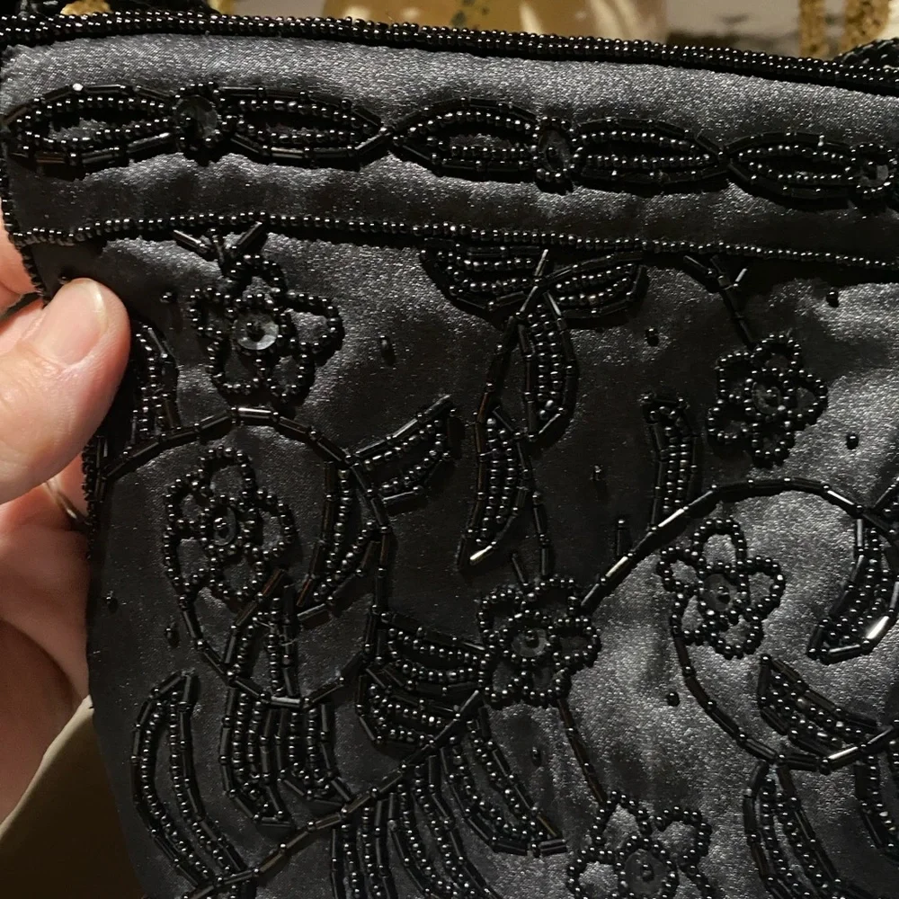 Black Floral Beaded Evening/Shoulder Bag - Picture 9 of 12
